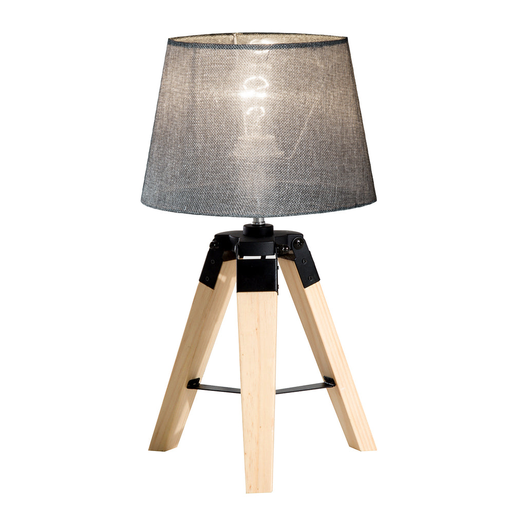 DodiOnline Wooden Tripod Table Lamp for Side, Desk or End Table with E27 Bulb Base?Grey Shade?