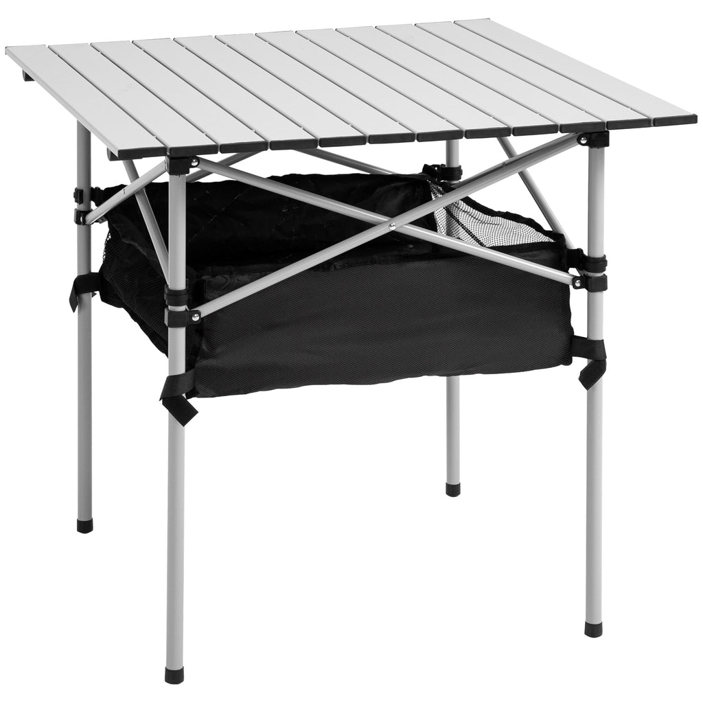 DodiOnline Portable Camping Table w/ Mesh Bag & Steel Frame Hiking Furniture Desk, Silver Black