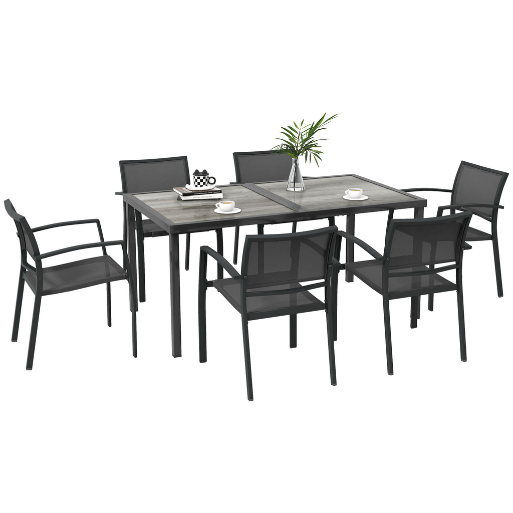 DodiOnline Seven-Piece Casual Outdoor Dining Set, with Wood-Effect Table - Grey