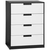 DodiOnline Drawer Chest, 4-Drawer Storage Cabinet Organiser for Bedroom, Living Room, 60cmx40cmx80cm, White and Black