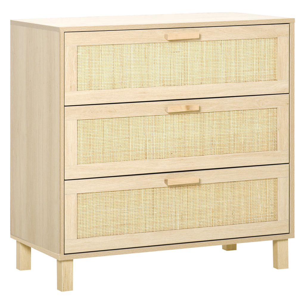 DodiOnline Rattan Bedroom Chest of Drawers, 3 Drawers Storage Unit, Boho Dresser for Living Room, Hallway, Natural