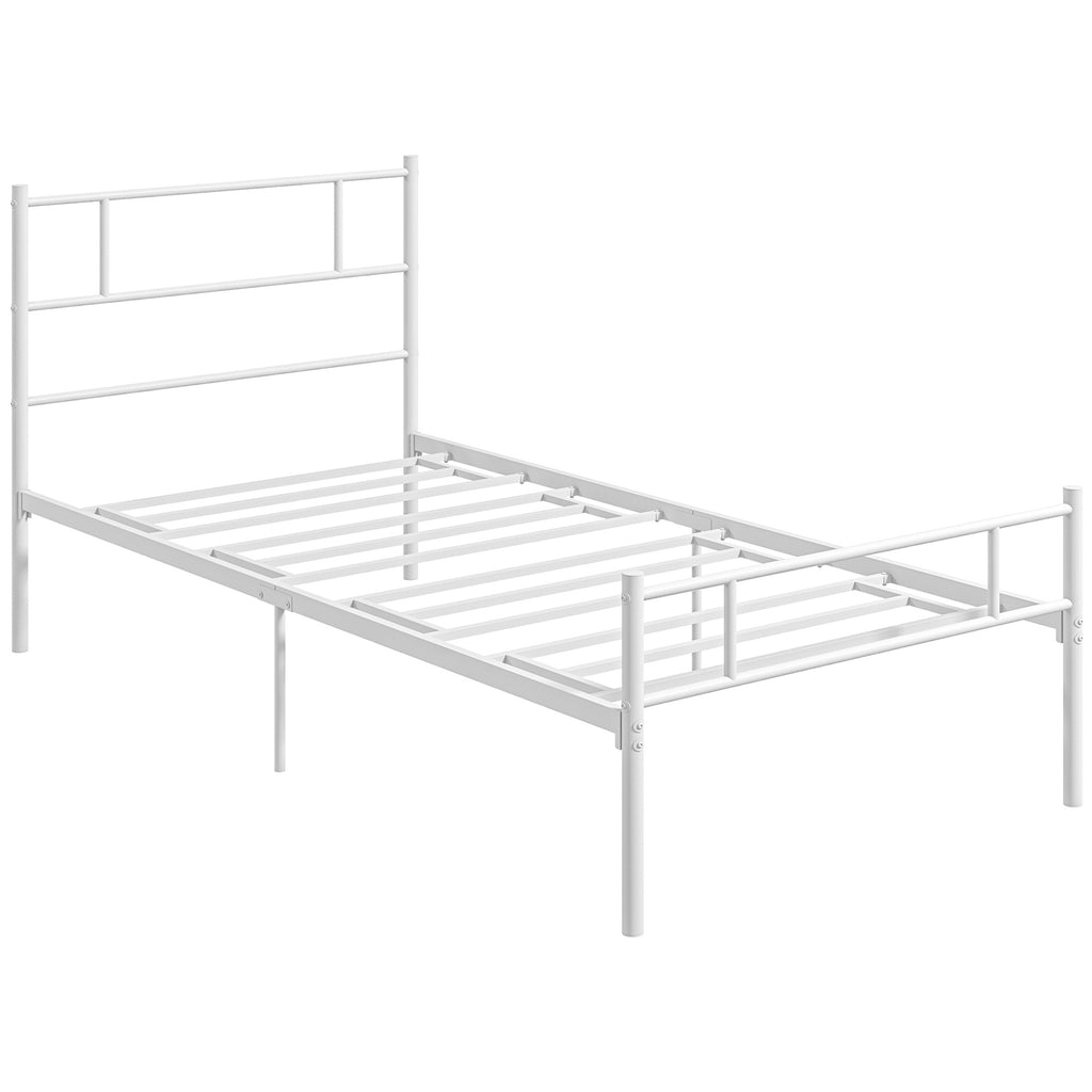 DodiOnline Single Bed Frame, Metal Bed Base with Headboard and Footboard, Metal Slat Support and 31cm Underbed Storage Space