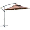 DodiOnline 3(m) Cantilever Banana Parasol Hanging Umbrella with Double Roof, LED Solar lights, Crank, 8 Sturdy Ribs and Cross Base for Outdoor, Garden, Patio, Coffee