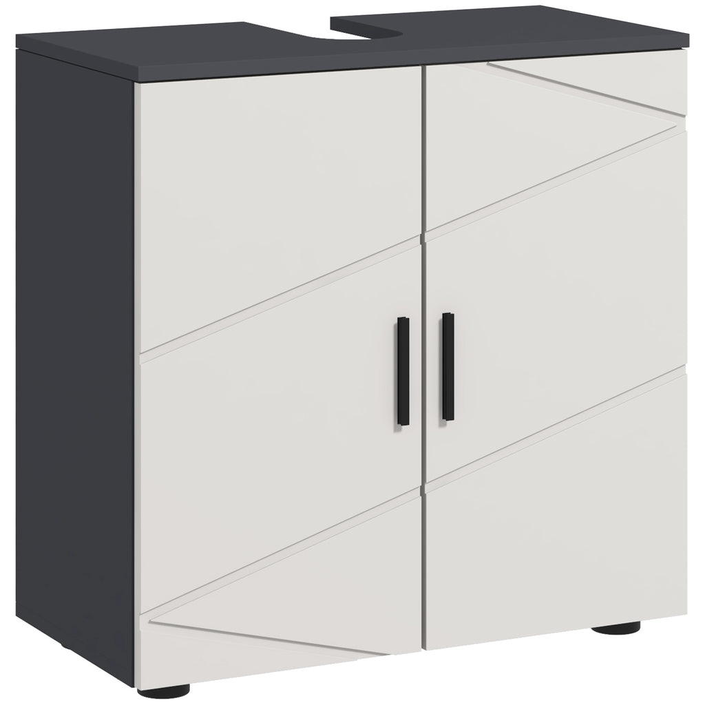 kleankin Under Sink Bathroom Cabinet, Bathroom Vanity Unit, Basin Storage Cupboard with Double Doors and Shelf, 10W x 20Dcm "U" Cut-Out, Light Grey