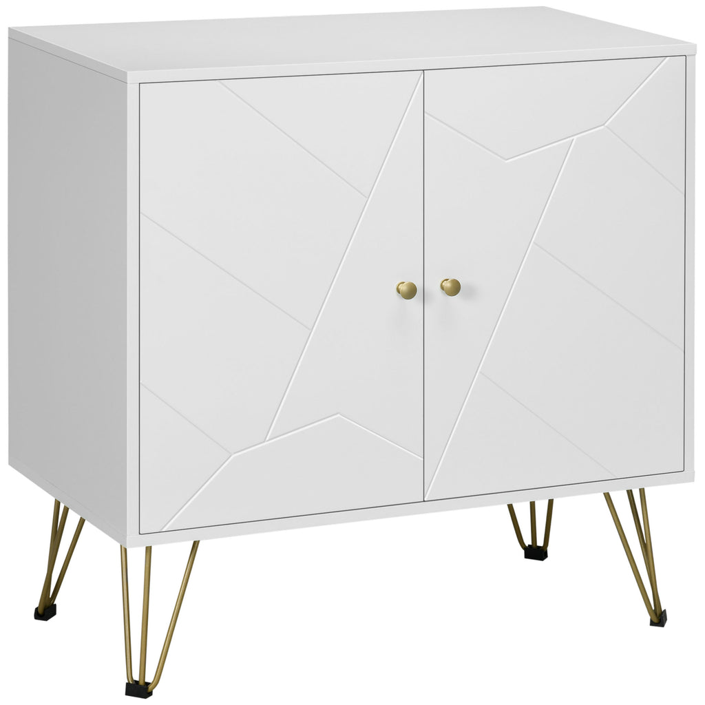 DodiOnline Storage Cabinet Slim Sideboard with Golden Hairpin Legs Adjustable Shelves for Living Room Dining Room Hallway White