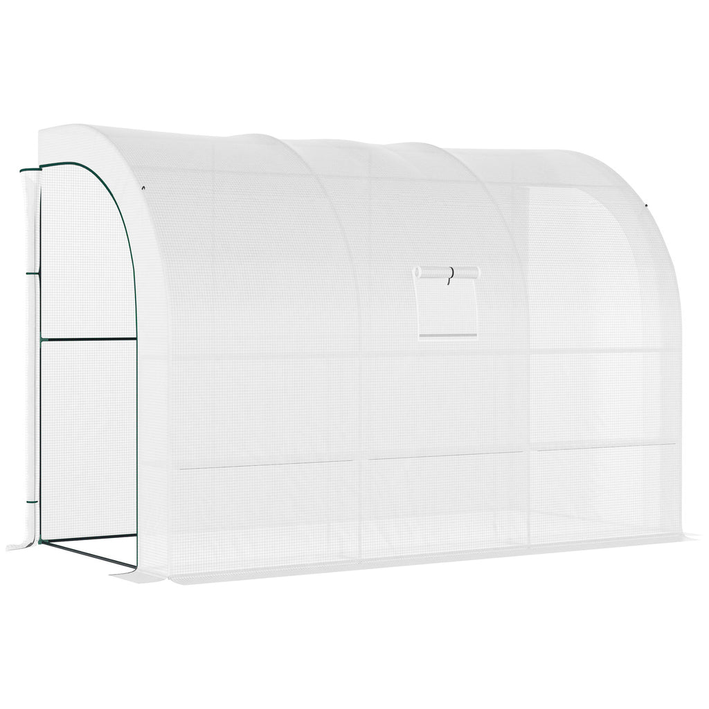 DodiOnline Outdoor Walk-In Greenhouse, Plant Nursery with Zippered Doors, PE Cover and 3-Tier Shelves, White, 300 x 150 x 213 cm