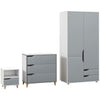 DodiOnline Bedroom Furniture Set, Wardrobe with Hanging Rail, 3 Drawer Chest of Drawers, Bedside Table with Drawer, Grey and White