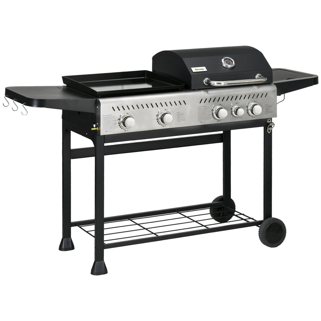 DodiOnline 15kW Deluxe Duo Gas BBQ, with Grill, Plancha and Side Burner - Black