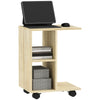 DodiOnline C-Shape End Table Unique Storage Unit w/ 2 Shelves 4 Wheels Freestanding Home Office Furniture Cabinet Square Studio Natural