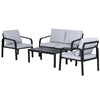 DodiOnline 4pcs Garden Sofa Set 2 Single Armchair, 1 Bench & 1 Coffee Table Set Aluminum Frame Patio Furniture with Cushions, Black