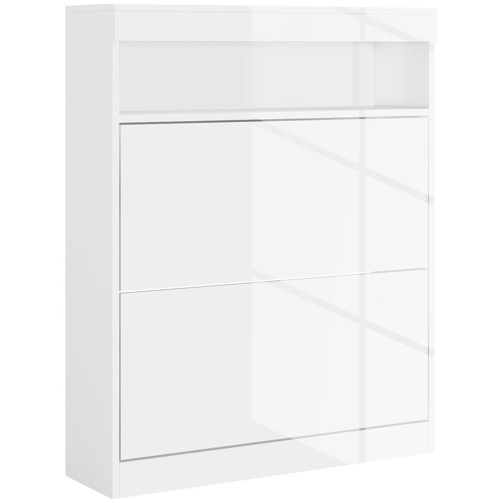 DodiOnline 16 Shoe Pair Storage Cabinet, with Flip Doors - High Gloss White