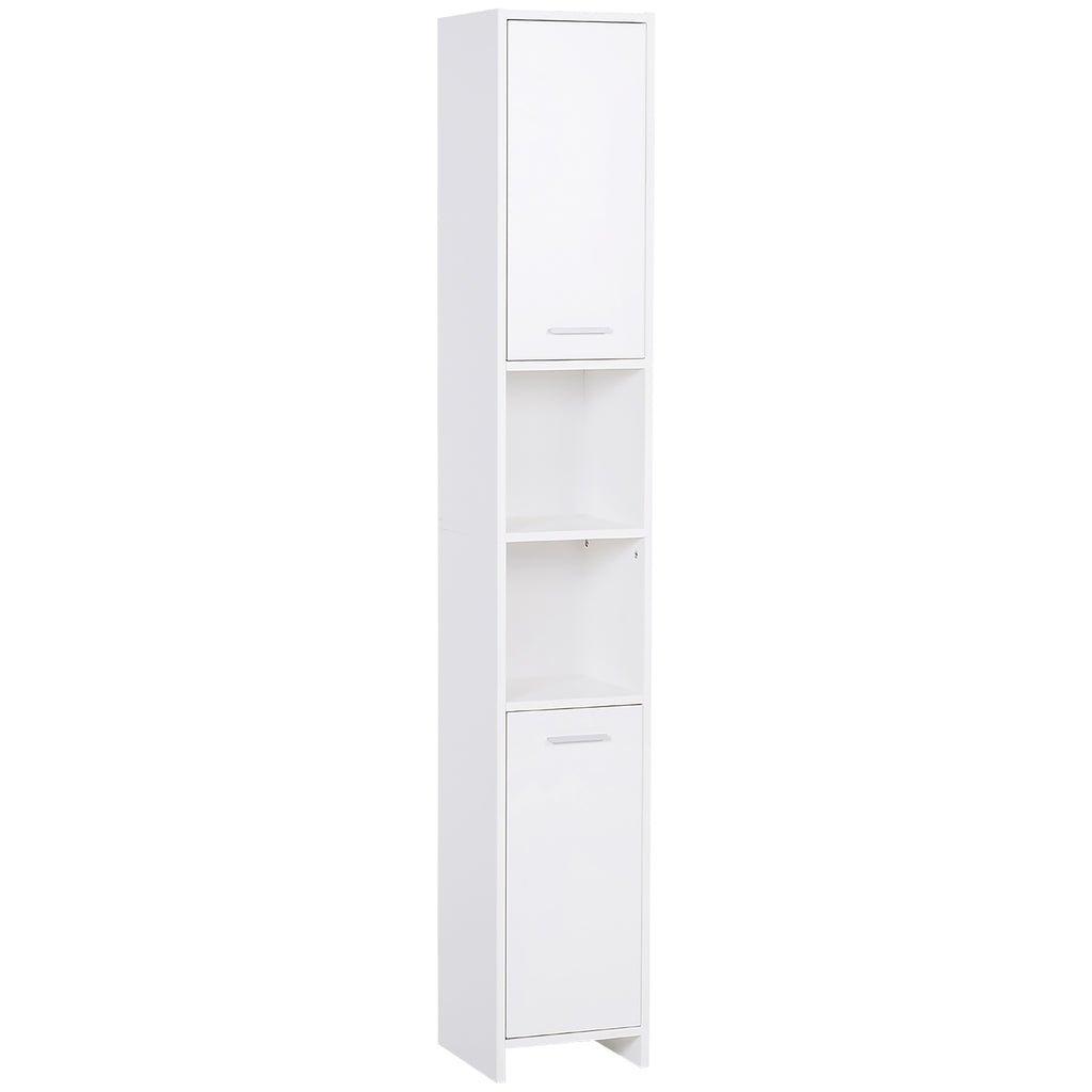 DodiOnline Bathroom Floor Storage Cabinet Slim Tallboy w/ Door Cupboard & Shelves For Living Room, Bedroom, Hallway White