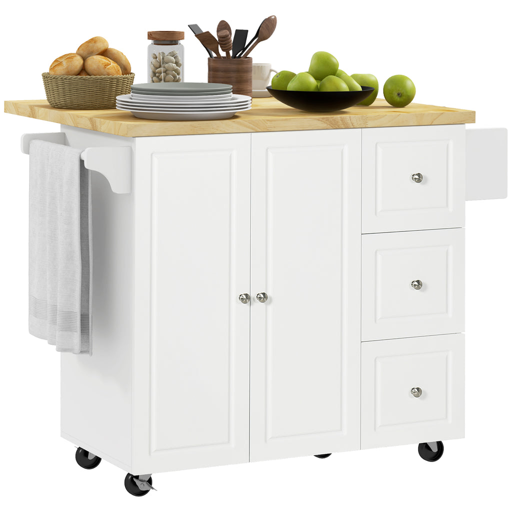 DodiOnline Drop-Leaf Kitchen Island on Wheels Utility Storage Cart with Drawers & Cabinet for Kitchen, Dining & Living Room