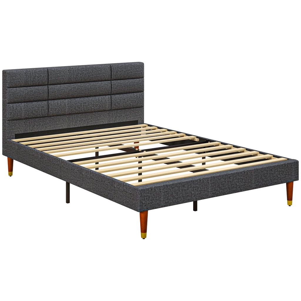 DodiOnline Upholstered Double Bed Frame, with Slats - Grey