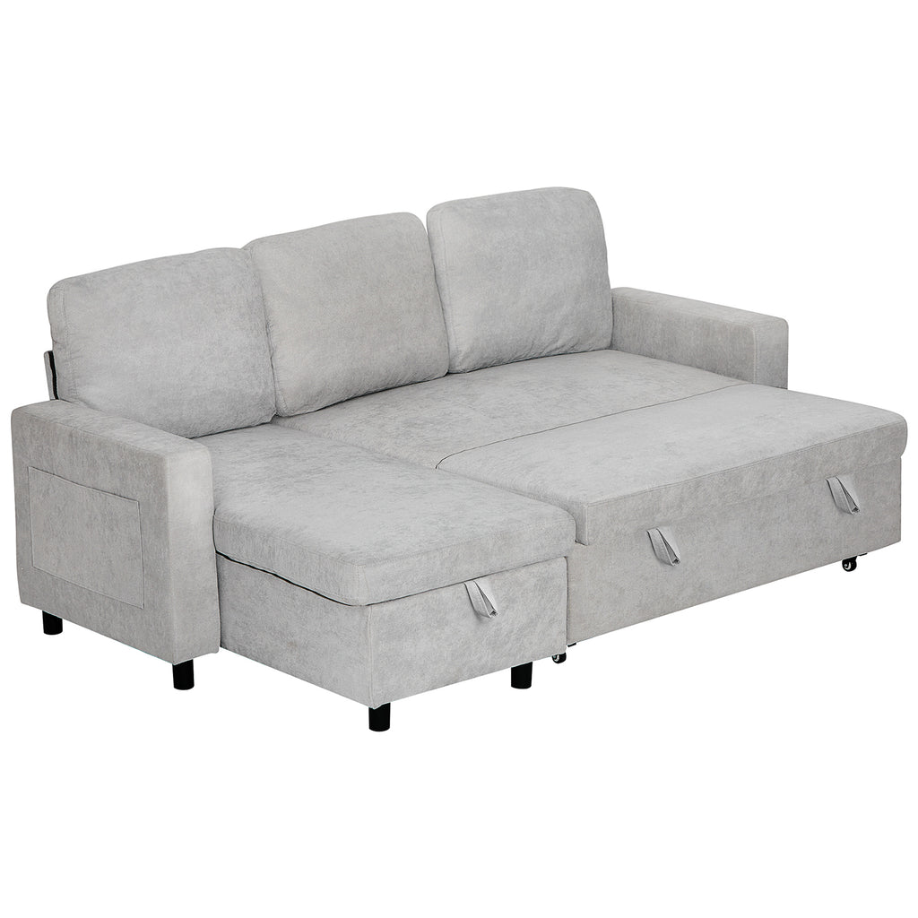 DodiOnline L Sofa Bed, with Storage - Light Grey