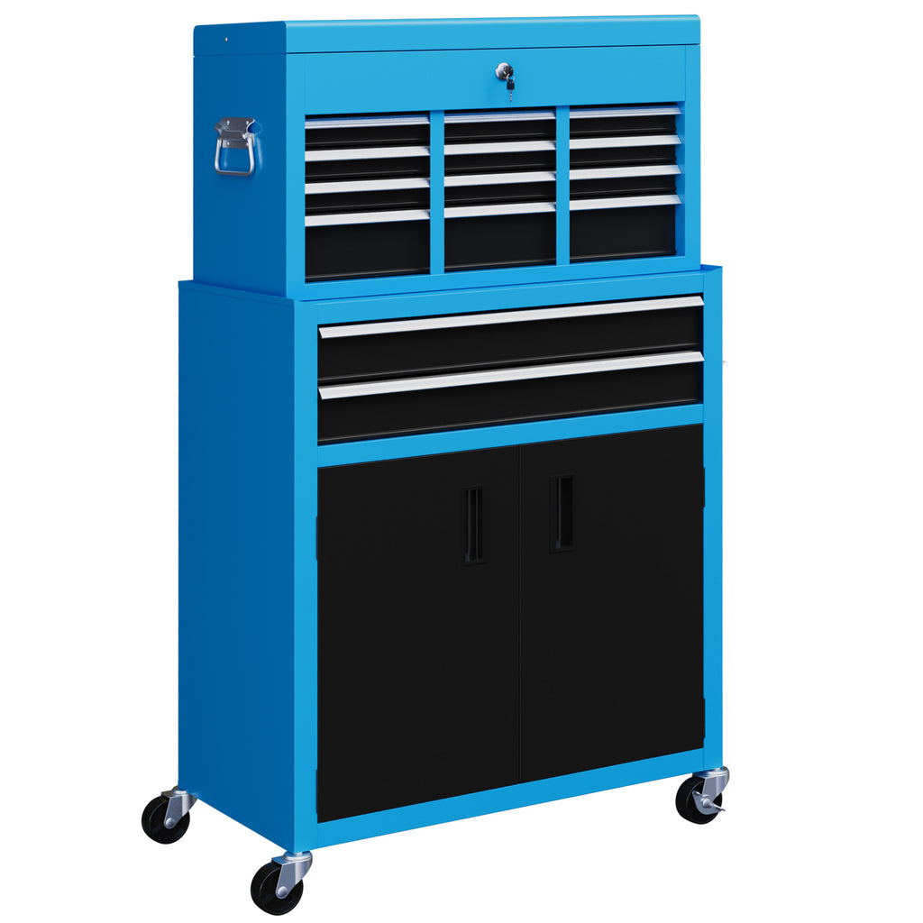 DodiOnline Portable Tool Box, Metal Tool Chest on Wheels with 6 Drawers for Garage and Workshop, Blue