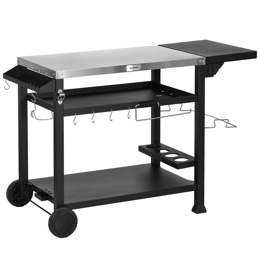 DodiOnline Multi-Feature BBQ Grill Table, with Stainless Steel Top - Black