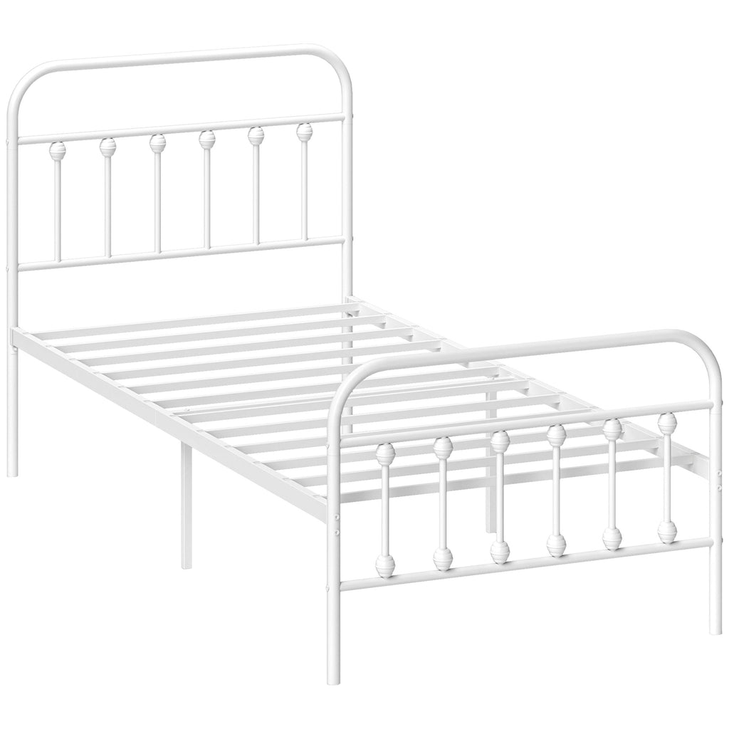 DodiOnline Single Minimalistic Metal Bed Frame - White