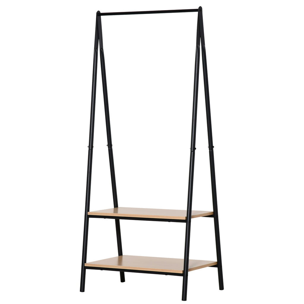 DodiOnline Clothes Rail, Freestanding Metal Clothes Rack with 2 Tier Storage Shelves for Bedroom and Entryway, 64 x 42.5 x 149 cm, Black Frame