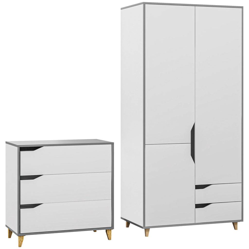 DodiOnline Bedroom Furniture Set, Wardrobe with Hanging Rail, 3 Drawer Chest of Drawers with Cut-out Handles, Grey and White