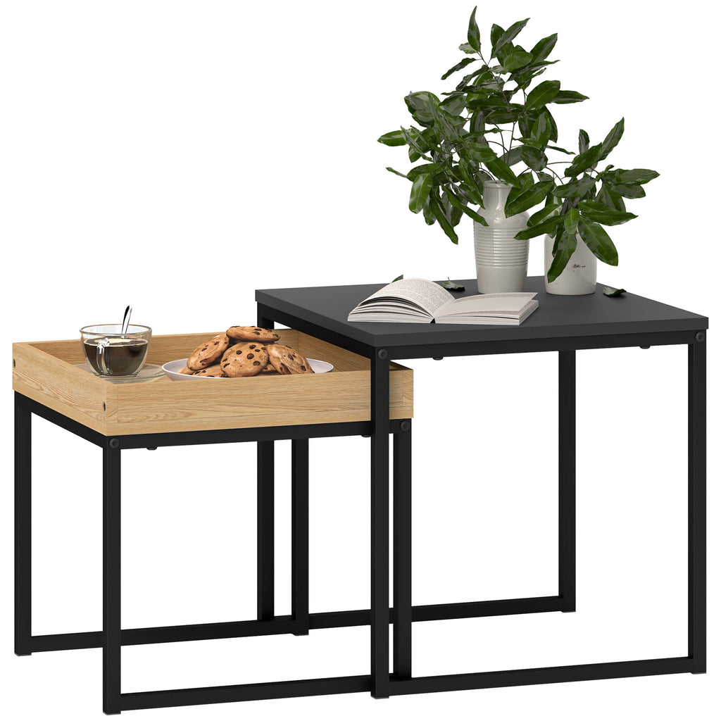 DodiOnline Set of Two Boxy Nesting Tables - Black/Wood-Effect