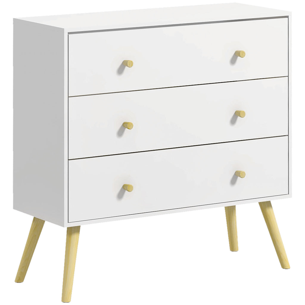 DodiOnline Chest of Drawers, 3-Drawer Storage Organiser Unit with Wood Legs for Bedroom, Living Room, White