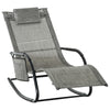 DodiOnline Outdoor Garden Rocking Chair, Patio Sun Lounger Rocker Chair with Breathable Mesh Fabric, Removable Headrest Pillow, Armrest, Side Storage Bag, Dark Grey