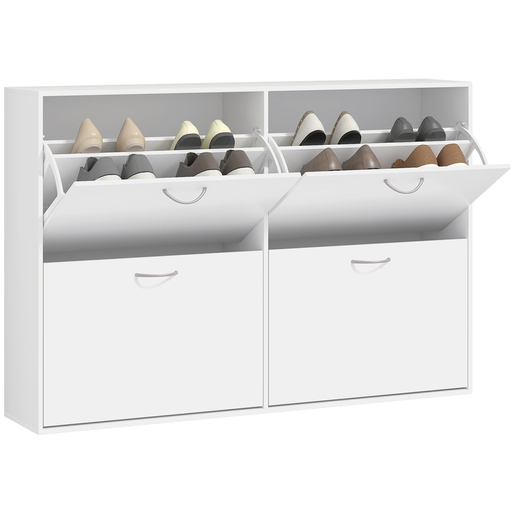 DodiOnline Wooden Modern Design 4 Drawer Shoes Cabinet Pull Down Shelf Storage Organiser - White