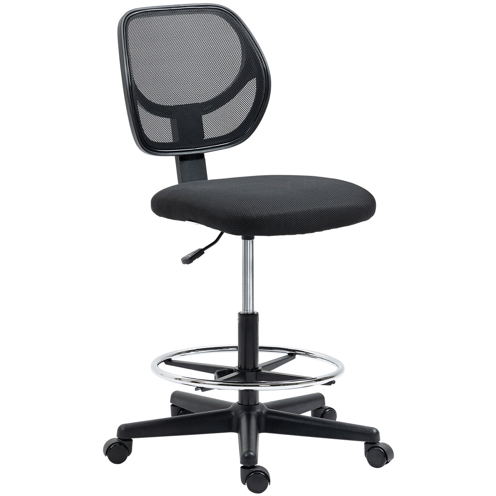 Vinsetto Ergonomic Mesh Standing Desk Chair with Adjustable Footrest Ring and Seat Height Black