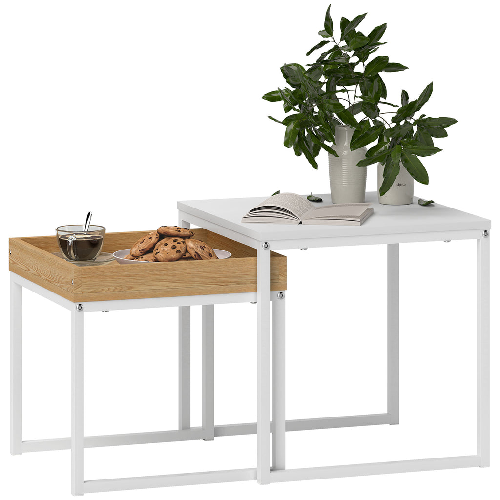 DodiOnline Set of Two Boxy Nesting Tables - White/Wood-Effect