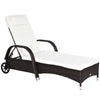 DodiOnline Brown Rattan Sun Lounger w/ Adjustable Steel Frame,200Lx73Wx56-103H cm