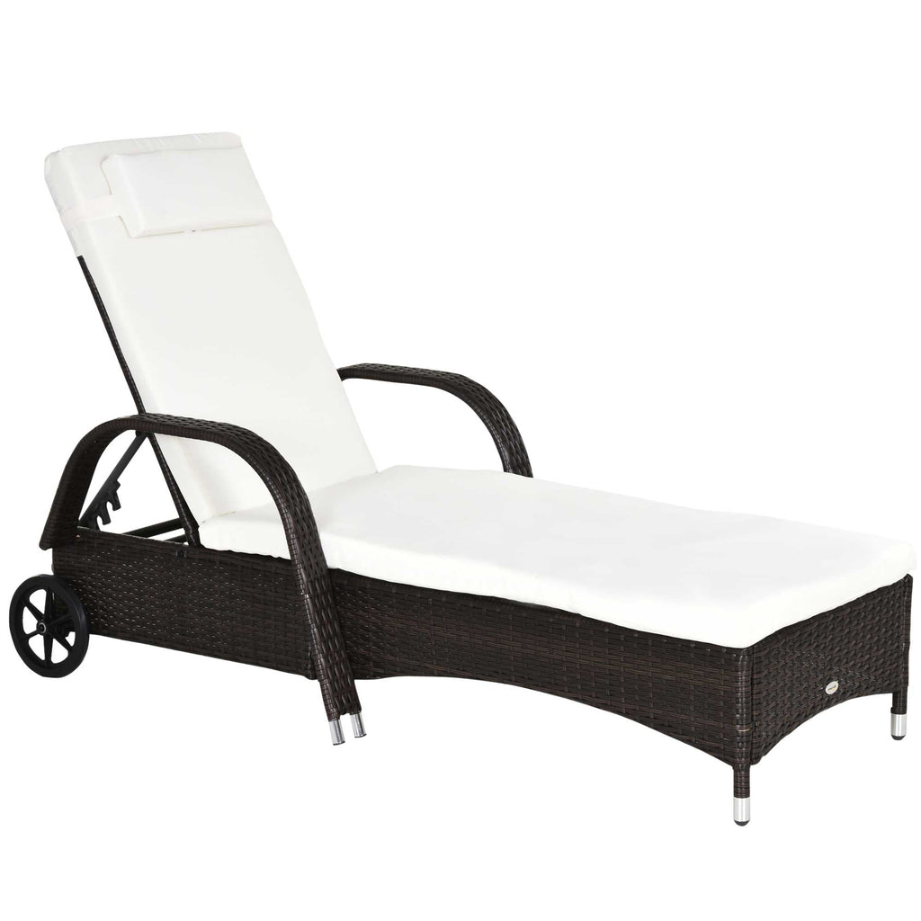 DodiOnline Brown Rattan Sun Lounger w/ Adjustable Steel Frame,200Lx73Wx56-103H cm