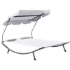 DodiOnline Patio Double Hammock Sun Lounger Bed w/ Canopy Shelter, Wheels & 2 Pillows, White