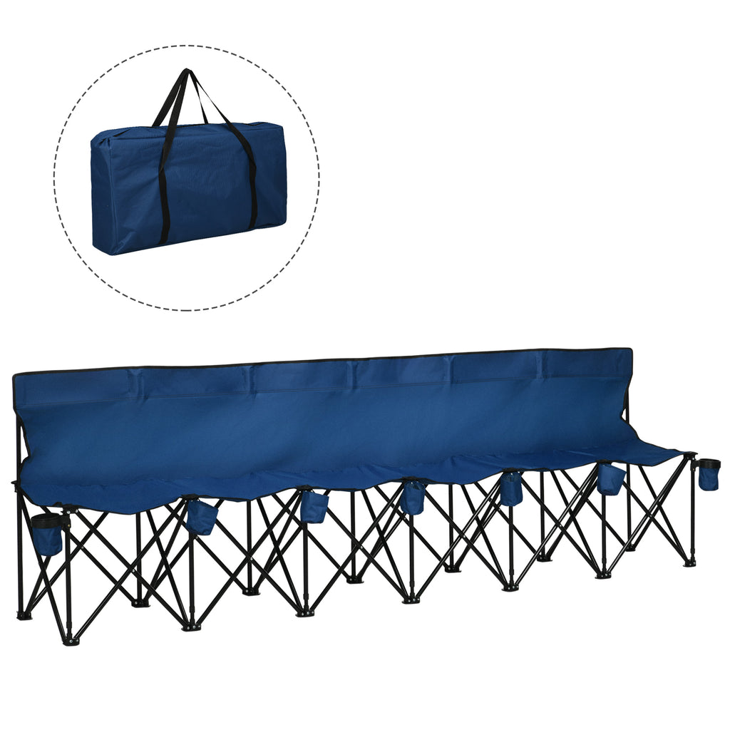 DodiOnline 6 Seater Folding Bench, Outdoor Camping Chair Portable Sports Spectator Chair with Steel Frame, Cup Holder & Carry Bag, Blue