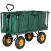 DodiOnline Large 4 Wheel Heavy Duty Garden Cart Truck Trolley Wheelbarrow with Handle and Metal Frame - Green