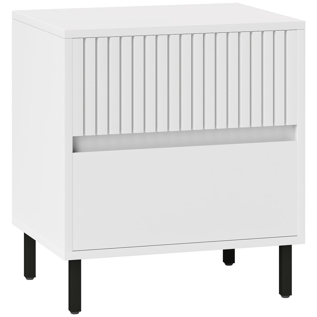 DodiOnline Simple Line Indented Two-Drawer Bedside Table - White