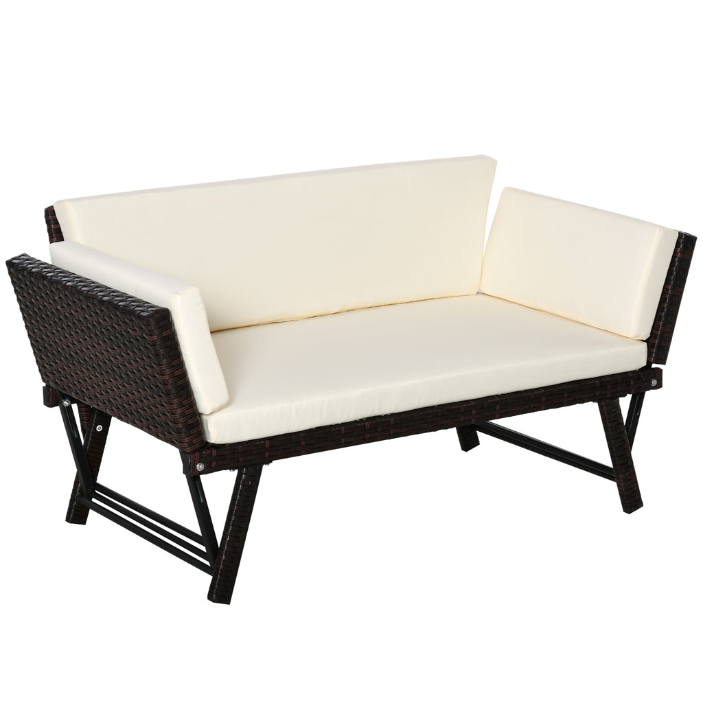 DodiOnline 2-Seater 2-in-1 Rattan Convertible Sofa Daybed Brown