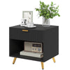 DodiOnline Elegant Bedside Table, with Drawer and Shelf - Black/Gold Tone