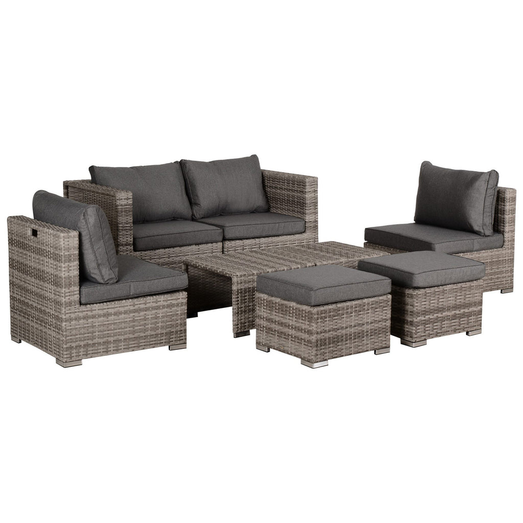 DodiOnline 8 Pieces PE Rattan Sofa Set with Cushions, Garden Corner Sofa with 4 Seater Sofa, 2 Footstools and 2 Coffee Table Set, Space-saving Design, No Assembly Required, Grey