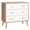 DodiOnline Chest of Drawers with 3 Drawers, Bedroom Cabinet, Storage Organizer for Living Room, White and Natural