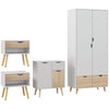 DodiOnline Bedroom Furniture Set, Wardrobe with Hanging Rail, Bedside Table, Floor Cabinet with Storage, Nature Wood Finish and White