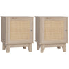 DodiOnline Bedside Table, Bedside Cabinet with Storage Cupboard, Side End Table with Rattan Element for Living Room, Bedroom, Set of 2, Natural