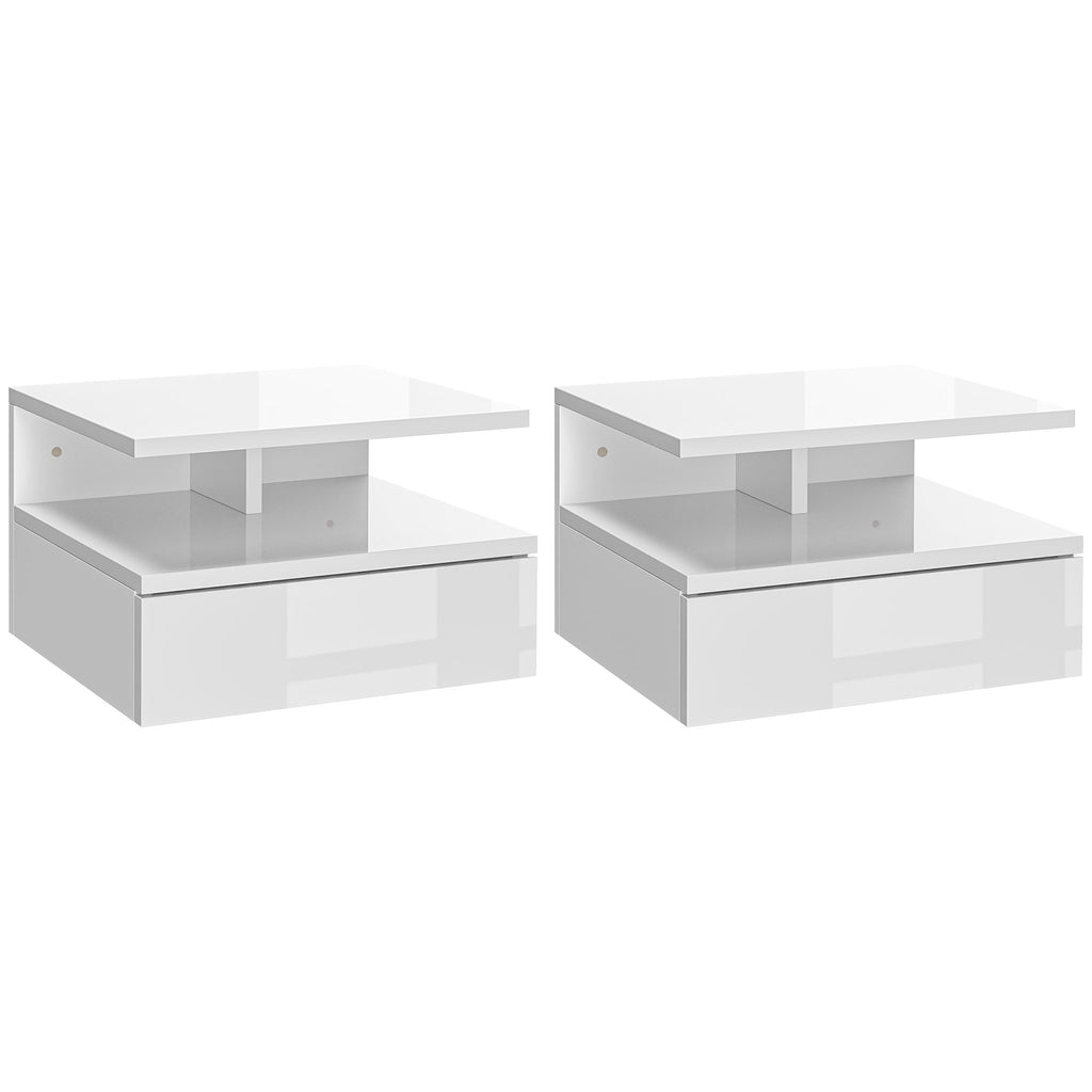 DodiOnline Set of Two Floating High Gloss Bedside Tables - White