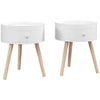 DodiOnline Modern Side Table, Small Coffee Table, Round Bedside Table with Drawer and Wood Legs for Living Room, Bedroom, Set of 2, White