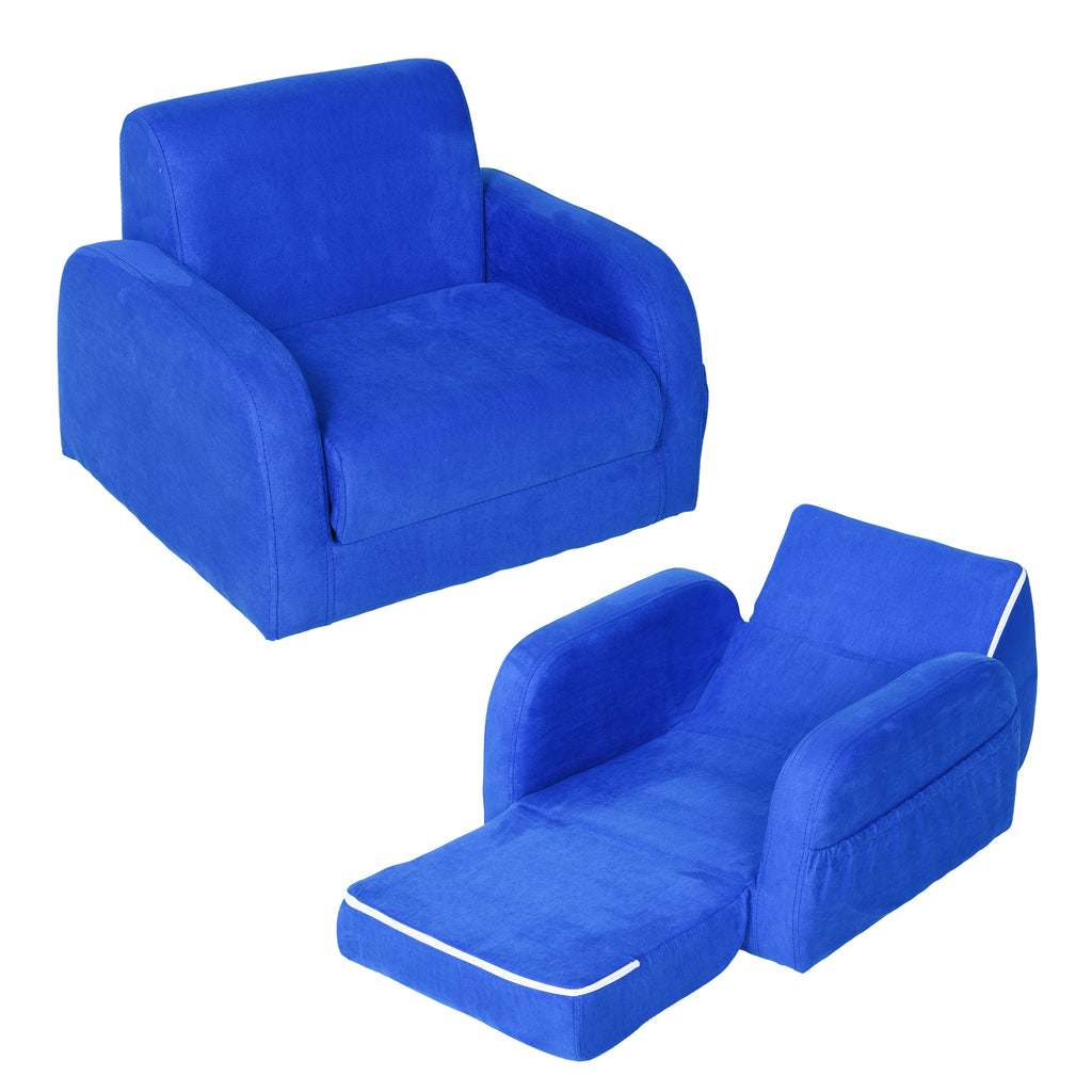 DodiOnline 2 In 1 Kids Armchair Sofa Bed Fold Out Padded Wood Frame Bedroom Blue