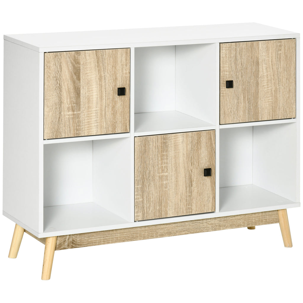 DodiOnline Storage Cabinet, Bookcase, Display Shelf with 6 Storage Cubes & Doors for Dining Room, Living Room, Natural