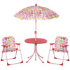 DodiOnline Kids Outdoor Bistro Table and Chair Set Butterfly Pattern Garden Patio Backyard with Removable & Height Adjustable Parasol