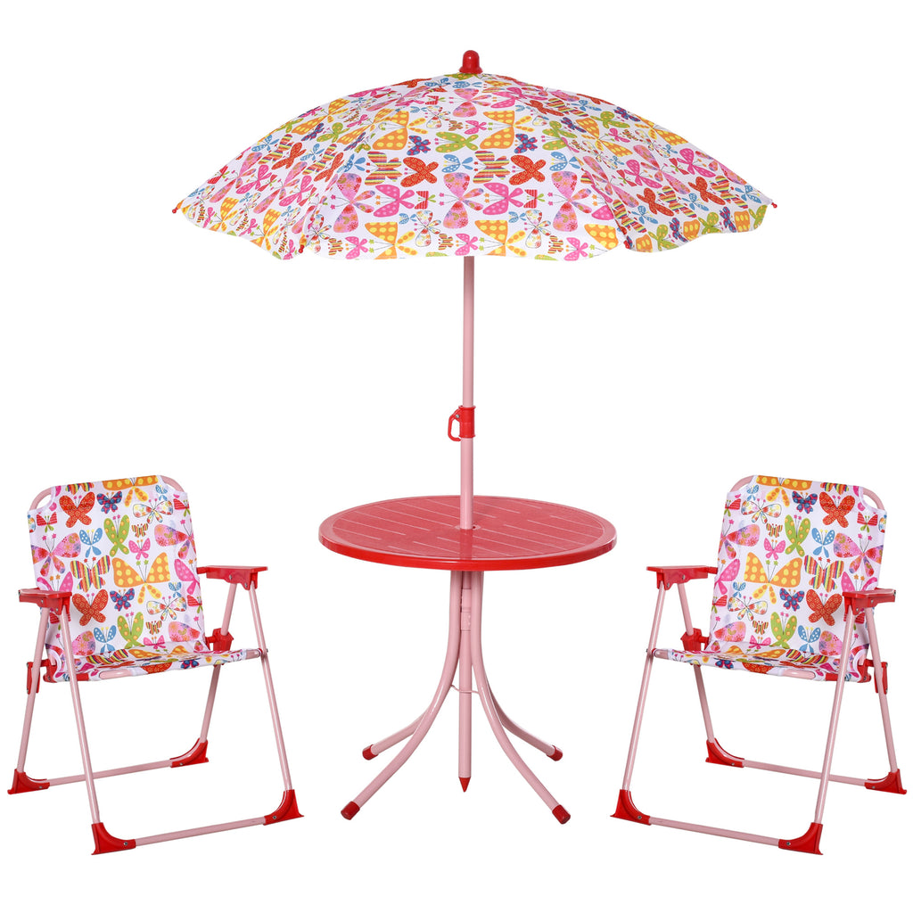 DodiOnline Kids Outdoor Bistro Table and Chair Set Butterfly Pattern Garden Patio Backyard with Removable & Height Adjustable Parasol