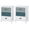 DodiOnline Bedside Table Set of 2 Chest of 3 Drawers Shabby Chic Nightstands with Metal Handle Sofa Side Table for Living Room, Bedroom,Grey and blue