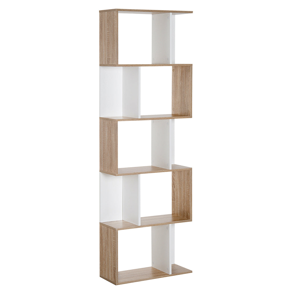 DodiOnline 5-tier Bookcase Storage Display Shelving S Shape design Unit Divider Natural